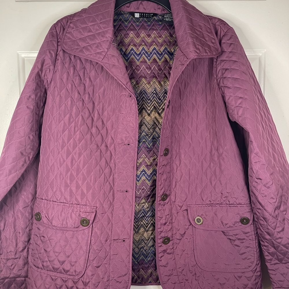 Carole Little purple quilted jacket with pattern on the inside. - Picture 5 of 6